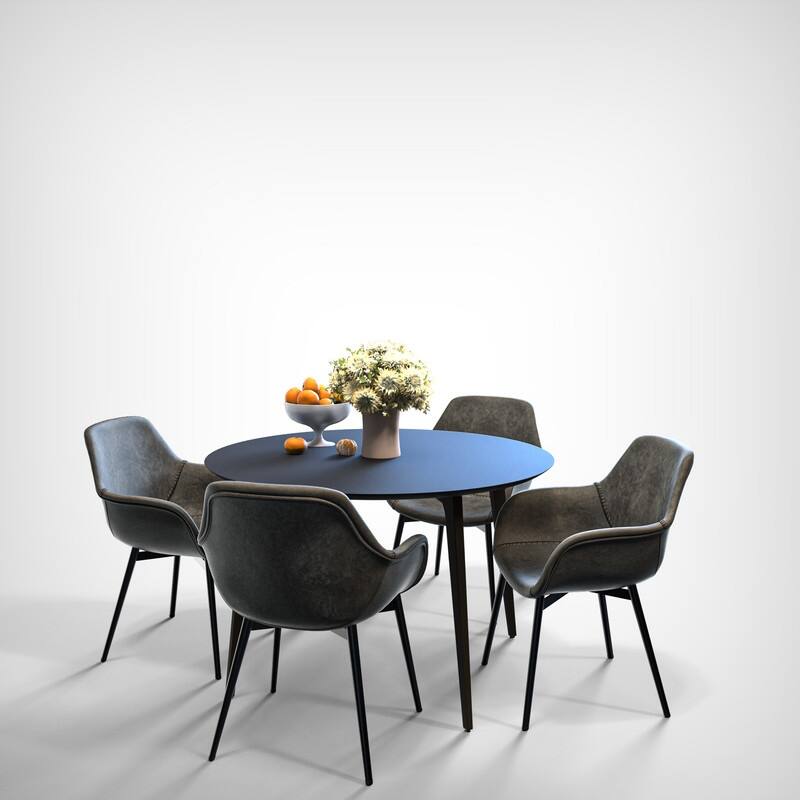 Markley Mid-Century Modern Upholstered Distressed Leather Dining Chair with Comfy Curved Seat & Strong Powder-Coated Metal Legs