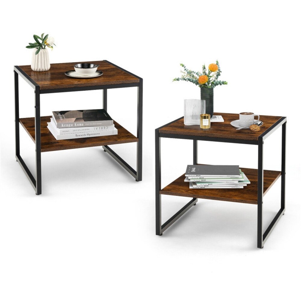 2 Pieces 2 Tier 20 Inch Square End Side Table Bed Bath Beyond
