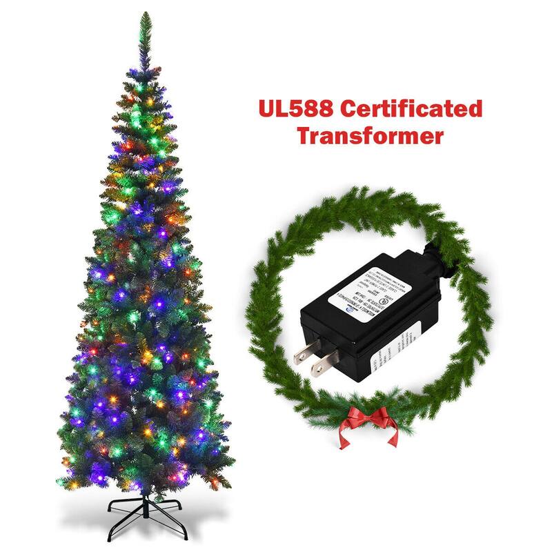 Slim Prelit Christmas Tree with LED Lights Ideal for Narrow Spaces