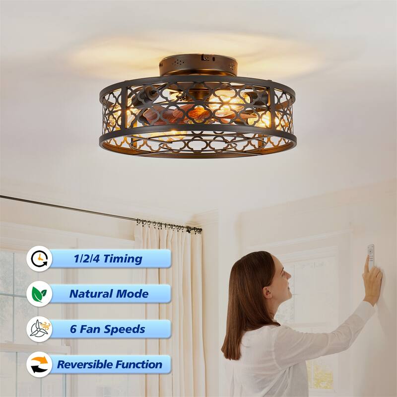 20" Flower Style Iron Ceiling Fans with Remote Control, NOT Included Bulbs