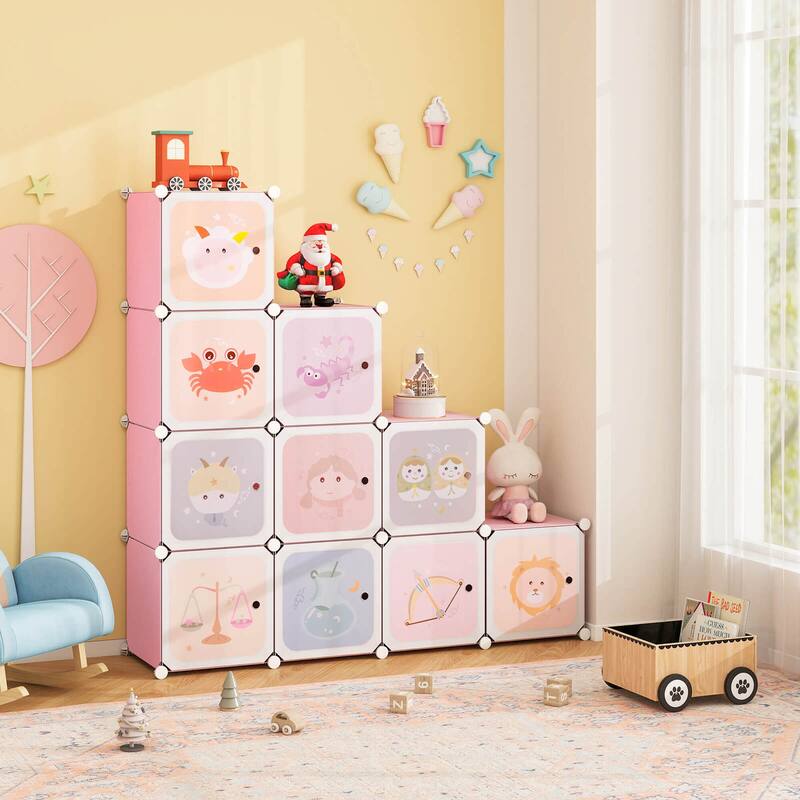 Costway 12-Cube Kids Wardrobe Baby Dresser Bedroom Armoire Clothes