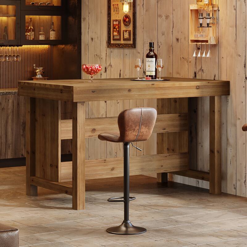 Solid Wood Bar Table, Open Storage Counter Height Pub Dining Table, Kitchen Dining/Living Room Basement Accent Bar Unit