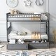 preview thumbnail 11 of 18, Twin over Twin Bunk Bed with Drawers and Fence-Shaped Guardrails Grey