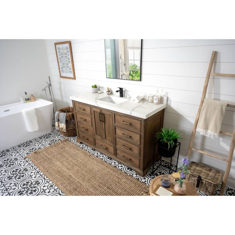Willow Collections 60 in. W x 22 in. D Charlotte Teak Single Sink Bathroom Solid Teak Vanity with Countertop
