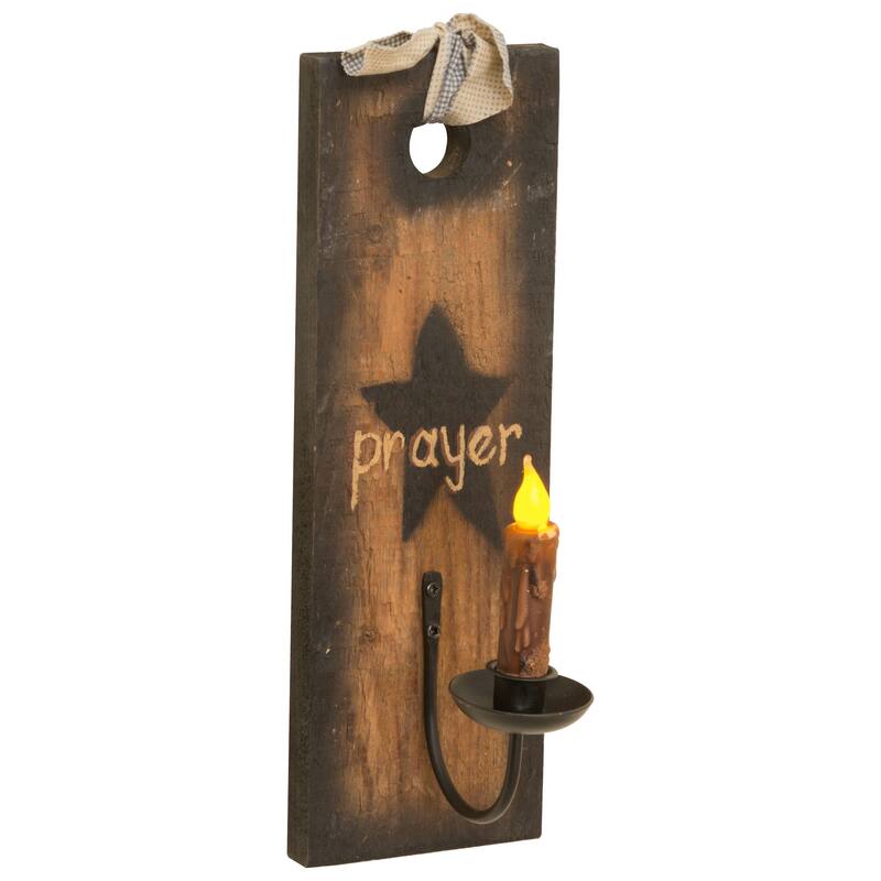 Farmhouse Square Barnwood Sconce with Flameless Candle - Prayer