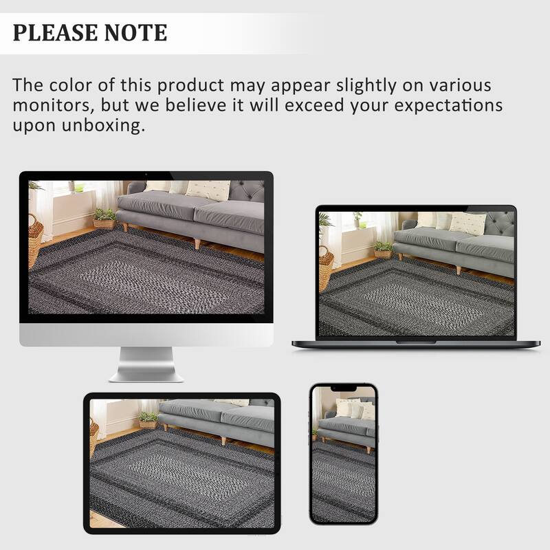 Washable Living Room Rugs Modern Braided Print Area Rug Border Design Accent Rugs for Bedroom Non-Slip Low Pile Area Rug