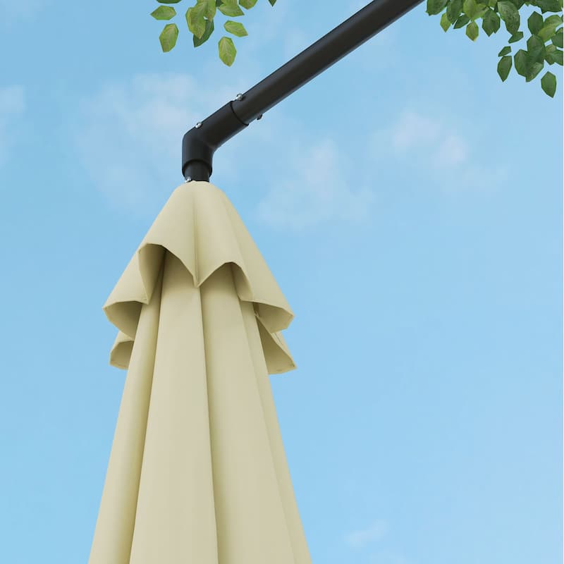 Outsunny 9.5FT Cantilever Patio Umbrella with Crank, Cross Base and Air Vent, Round Hanging Offset Umbrella, Heavy Duty Outdoor