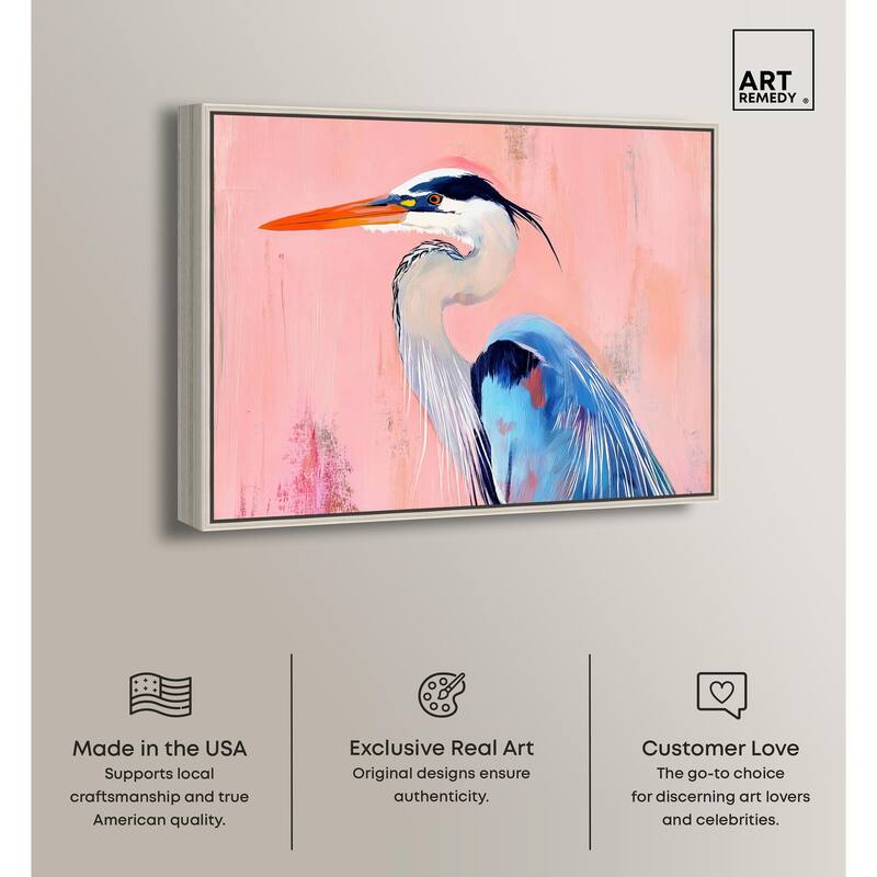 Rosy Dawn Heron Canvas by Art Remedy