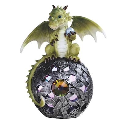 Q-Max 7"H Cute Green Dragon on LED Globe Statue Fantasy Night Light Decoration Figurine