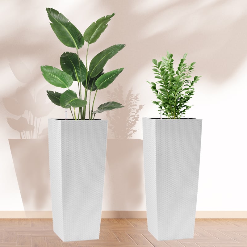 Self-Watering Rattan Enhanced Outdoor Planter with Dual-Basin Design