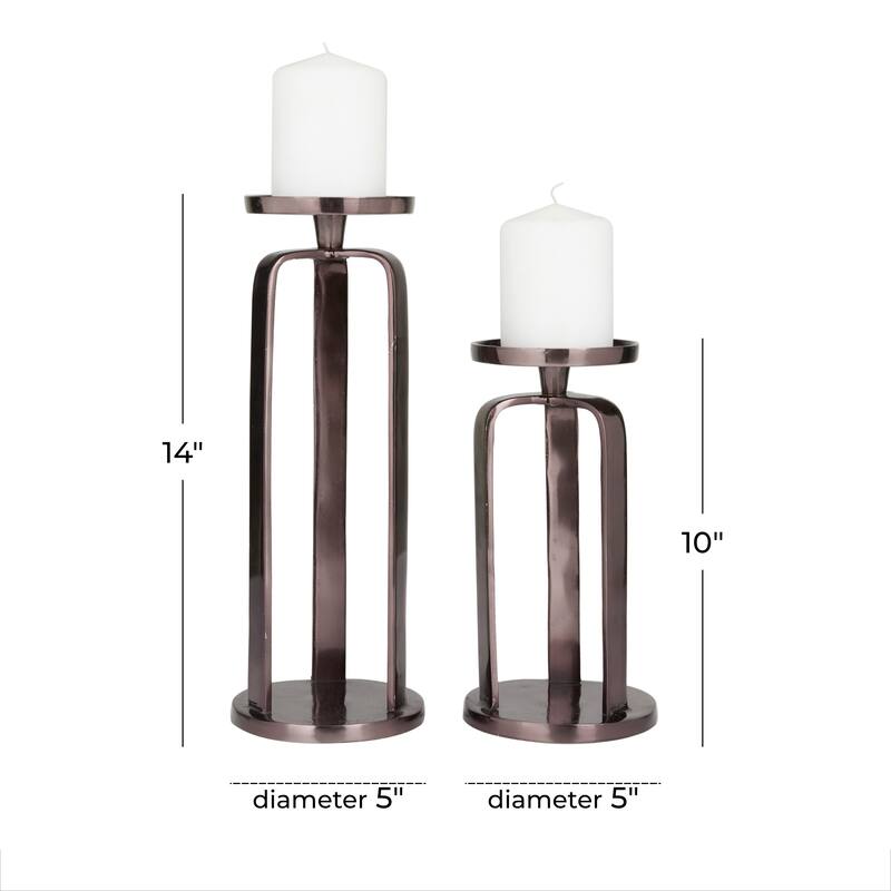CosmoLiving by Cosmopolitan Black, Silver or Gold Aluminum Pillar Geometric Candle Holder (Set of 2) - S/2 14", 10"H