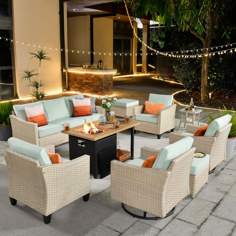 HOOOWOOO 9-piece Wicker Rattan Outdoor Furniture Set Swivel Rocking Chair Set