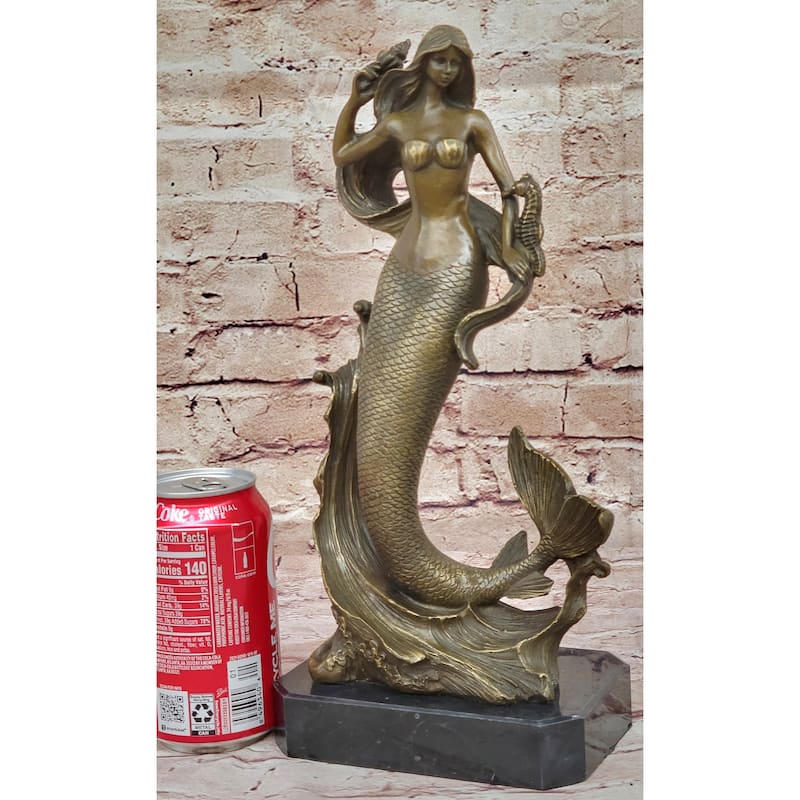 Hot Cast Bronze Mermaid Sculpture Statue Figure On Marble Base Original Art By Milo