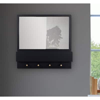 Allan Andrews Matte Black Wall Mirror with Storage Shelf & Garment Hooks - 24"H x 24"W