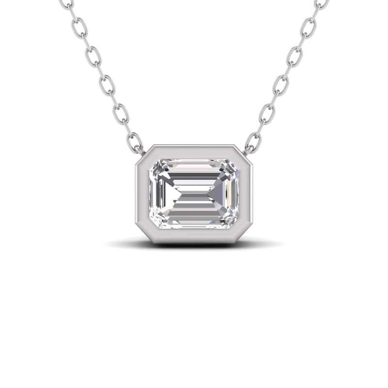 Marquee Lab Grown 1/2 Carat Emerald Cut Bezel Set Diamond Solitaire Pendant in 14K White Gold