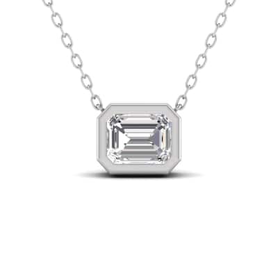 Marquee Lab Grown 1/4 Carat Emerald Cut Bezel Set Diamond Solitaire Pendant in 14K White Gold