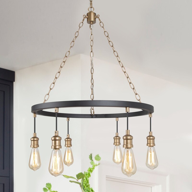 Black and gold wagon wheel chandelier clearance