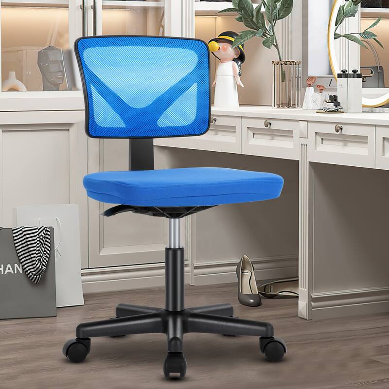 Compact Low Back Swivel Task Chair with Adjustable Height & Wheels - Blue