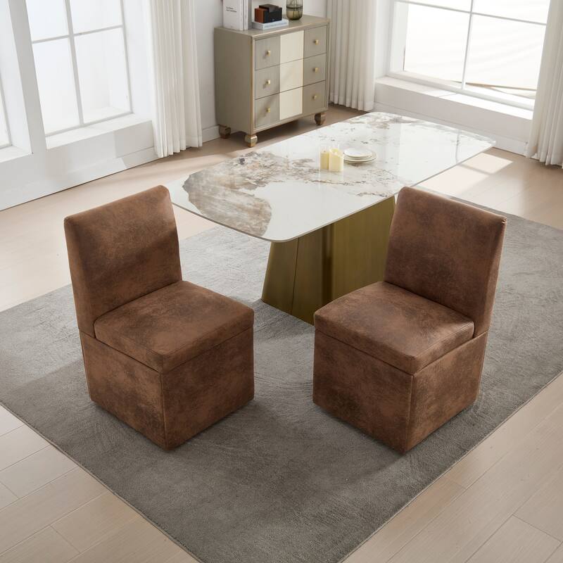 360 Degree Swivel Upholstered Dining Chairs Set of 2,Swivel Dining Chairs with Casters & Storage, Modern Rolling Chair