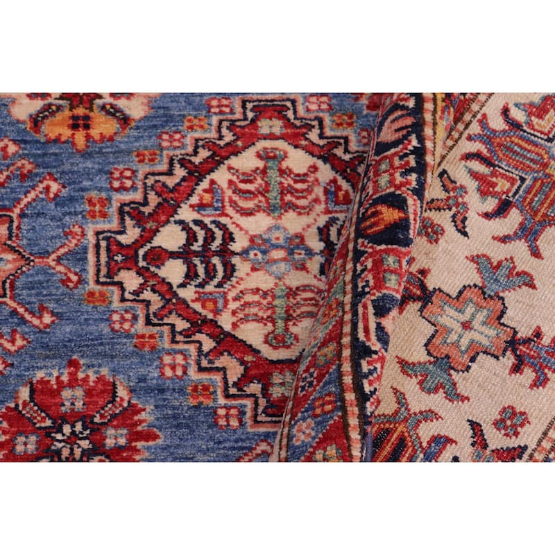 Tribal Super Kazak Onyx Blue/Beige Hand Knotted Wool Rug - 9'0'' x 12'1''