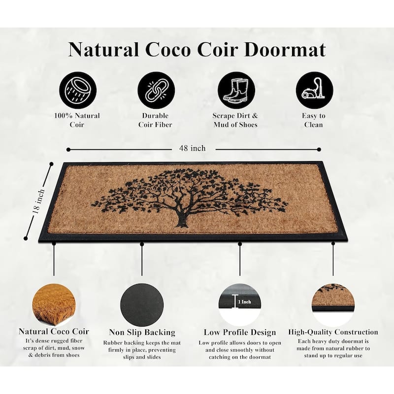 A1HC Flocked Hand-Crafted Rubber Coir Life of Tree Double Door Durable Doormat