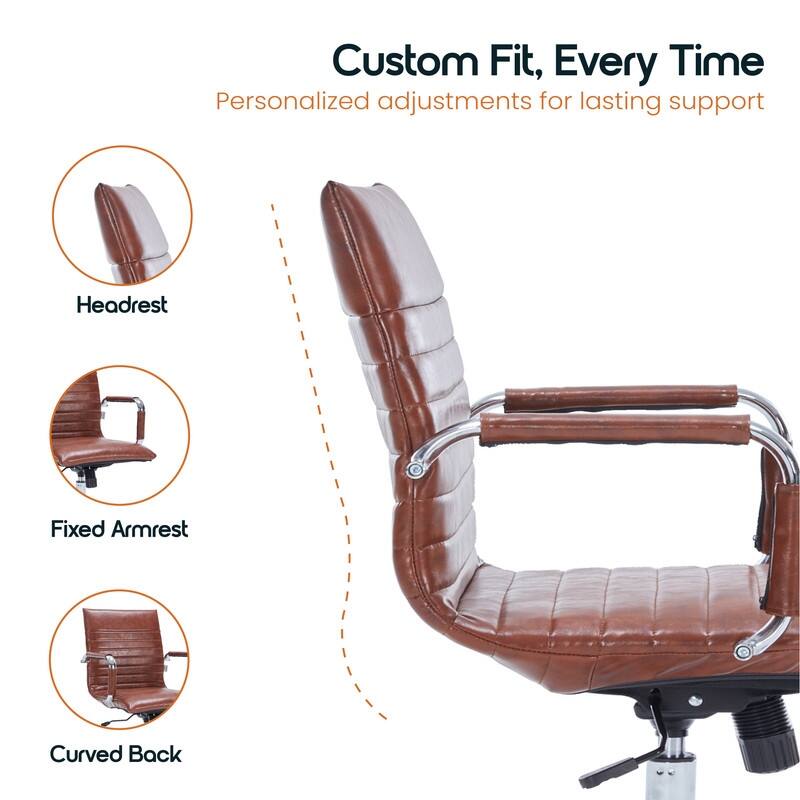 Harris Ergonomic Mid-Back Leather Office Chair with Metal Frame, Adjustable Height, Tilt Lock, and Swivel for Home Office