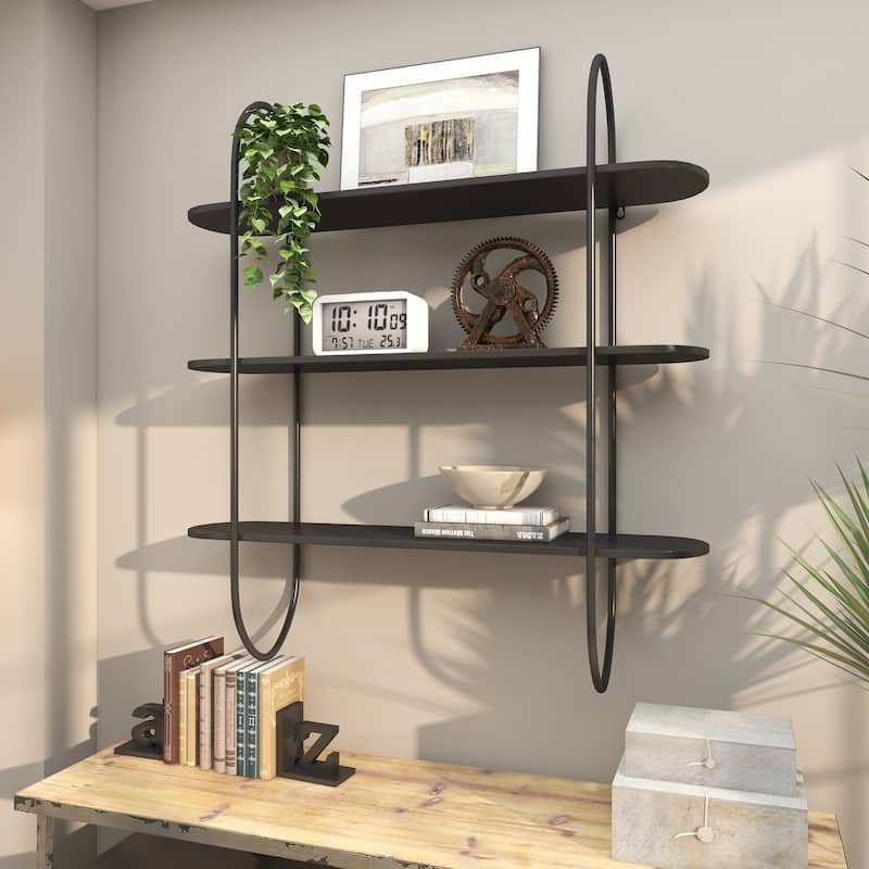 Metal Oval 3 Shelf Wall Shelf - Black - Roche River Decor