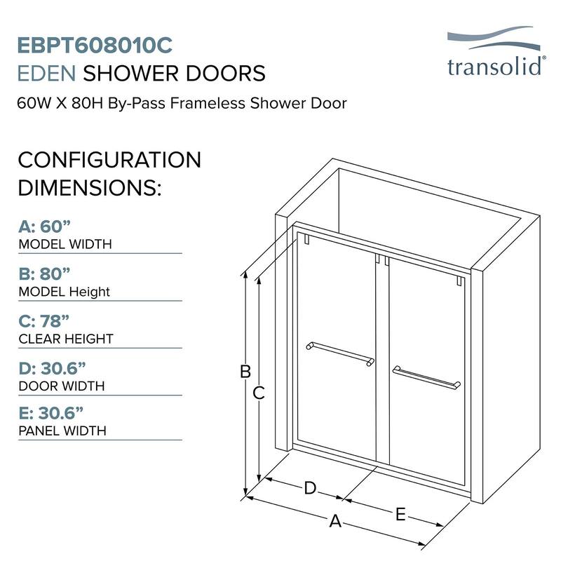 Eden 60 in. W x 80 in. H By-Pass Semi-Frameless Shower Door with Clear Glass - 56-60-in W x 80-in H