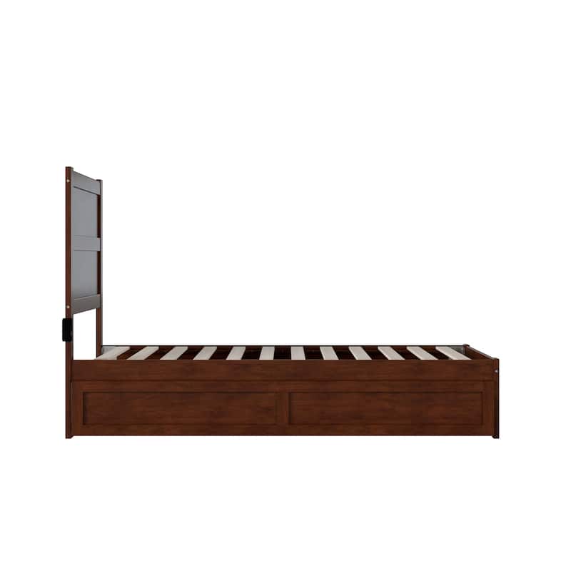 Twin Bed with Trundle - Walnut Platform Bed Frame - Modern Style - HomeStock