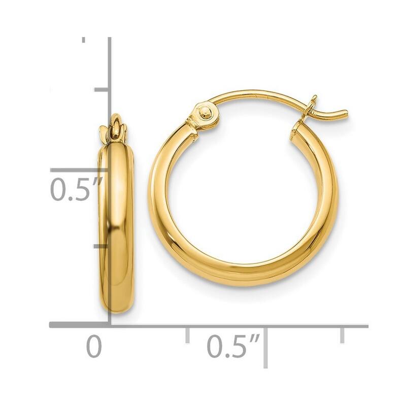 Curata 10k Yellow Gold 2.75mm Round Domed Wedding Band Hoop Earrings - 12mm 17mm 19mm