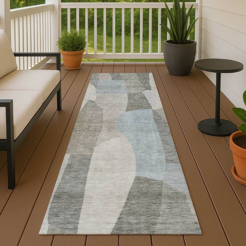 Machine Washable Indoor/ Outdoor Contemporary Layers Chantille Rug - Taupe - 2'3" x 7'6"
