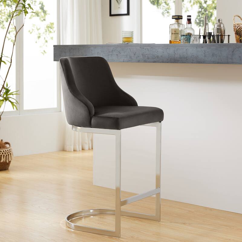 Velvet/Faux Leather Barstool, Counter Height Stools Set of 3 - 18.9"W x 20.5"D x 36.6"H