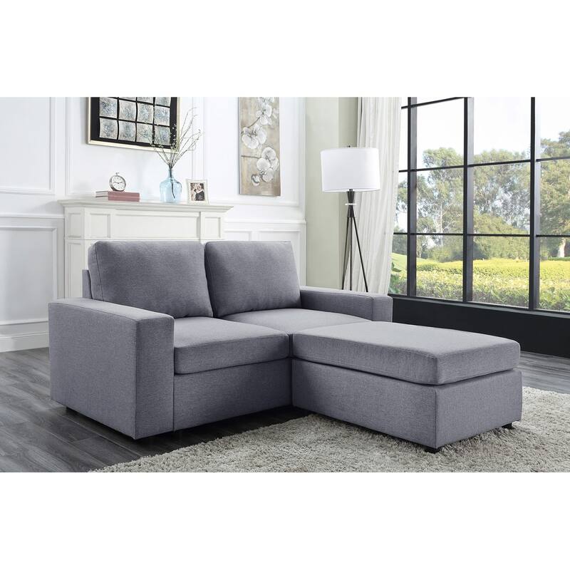 Linen Loveseat with Ottoman