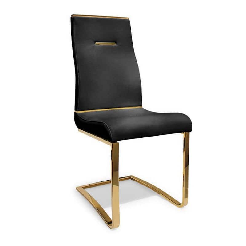 Gyn 17 Inch Dining Chair Set of 2, Cantilever Base, Black Gold Faux Leather