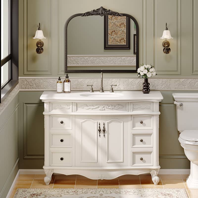 48-Inch British Vintage Solid Wood Bathroom Vanity with Sink – Elegant Antique-Inspired Design