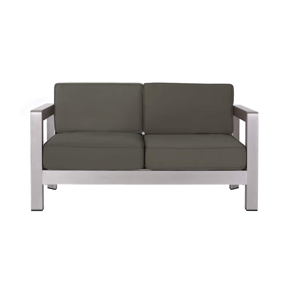 Aviara Outdoor Aluminum Loveseat with Cushions by Christopher Knight Home