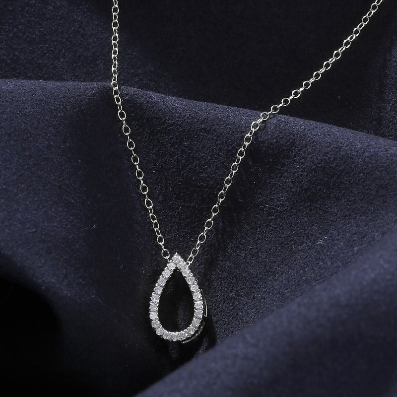 1/6ct - 1ct TDW 14K Gold Open Pear Diamond Pendant Necklace for Women - 1/6ct - White