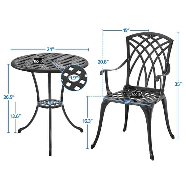 Yaheetech 3-Piece Patio Bistro Set, Cast Aluminum Bistro Table and 2 Chairs Set