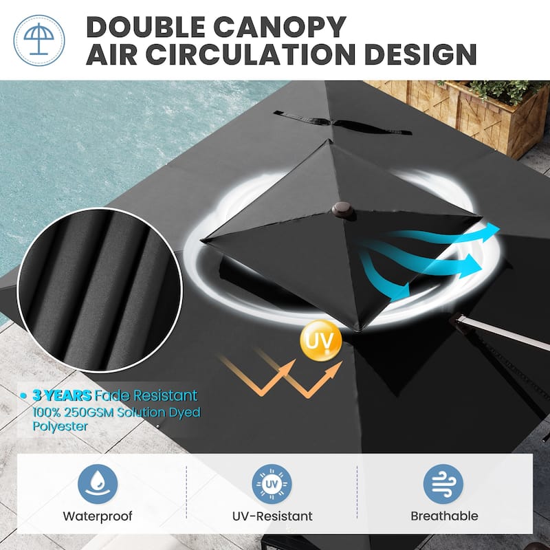 Outdoor Patio 10FT Square Cantilever Umbrella with 4-Piece Fillable Weighted Base