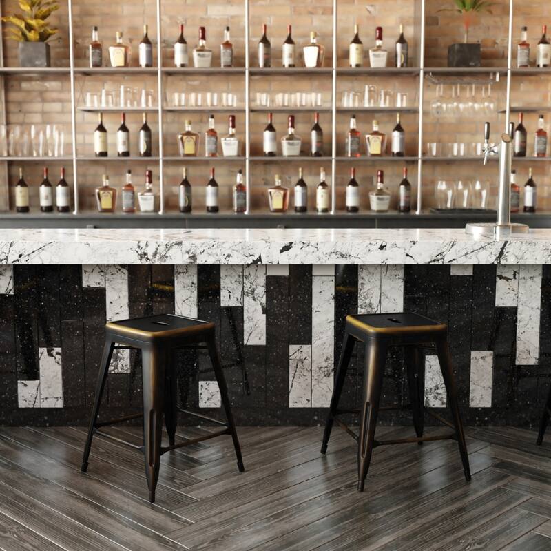 24" High Backless Distressed Metal Indoor-Outdoor Counter Height Stool - Copper