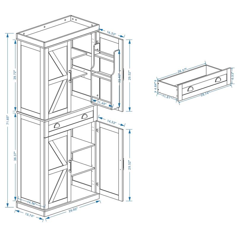 Kitchen Pantry with 4 Doors,1 Drawer and 2 Adjustable Shelves