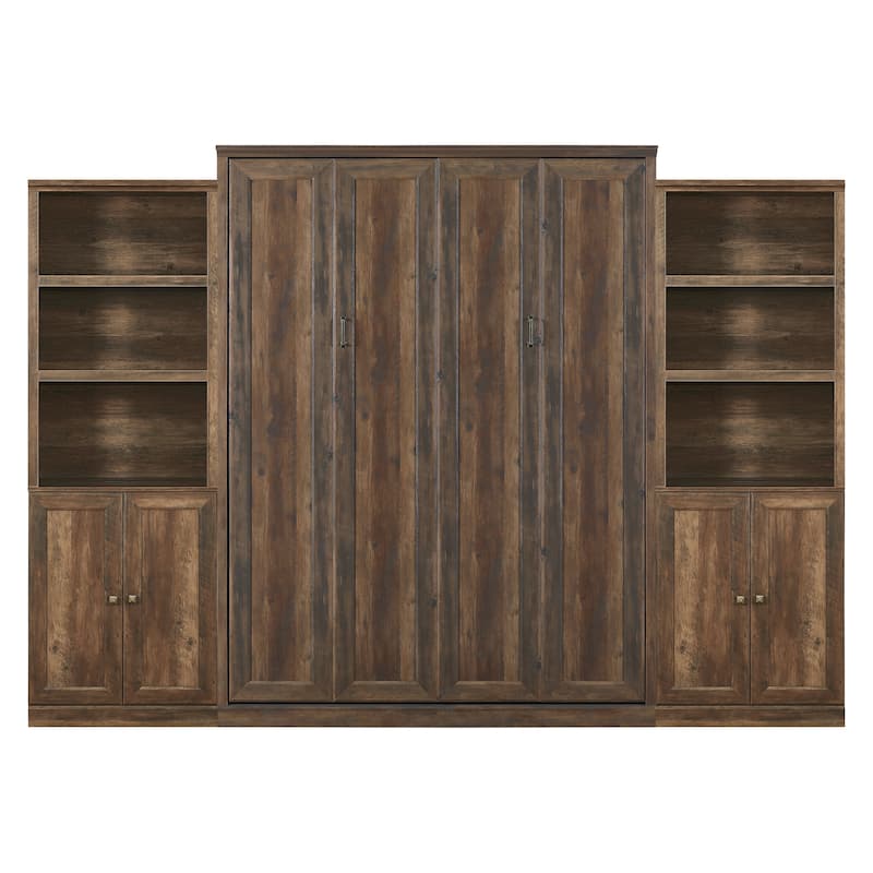 Space-Saving Modern Murphy Bed with Dual Piston Lift - Foldable Platform Bed Convertible Hidden Cabinet Design Cube Cabinet Bed