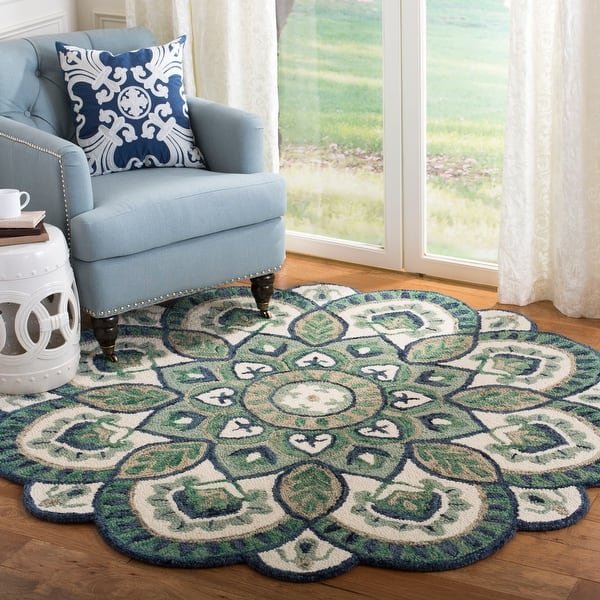 slide 2 of 19, SAFAVIEH Handmade Novelty Urtza Ornate Flower Wool Rug 6' Round - Ivory/Blue - Round