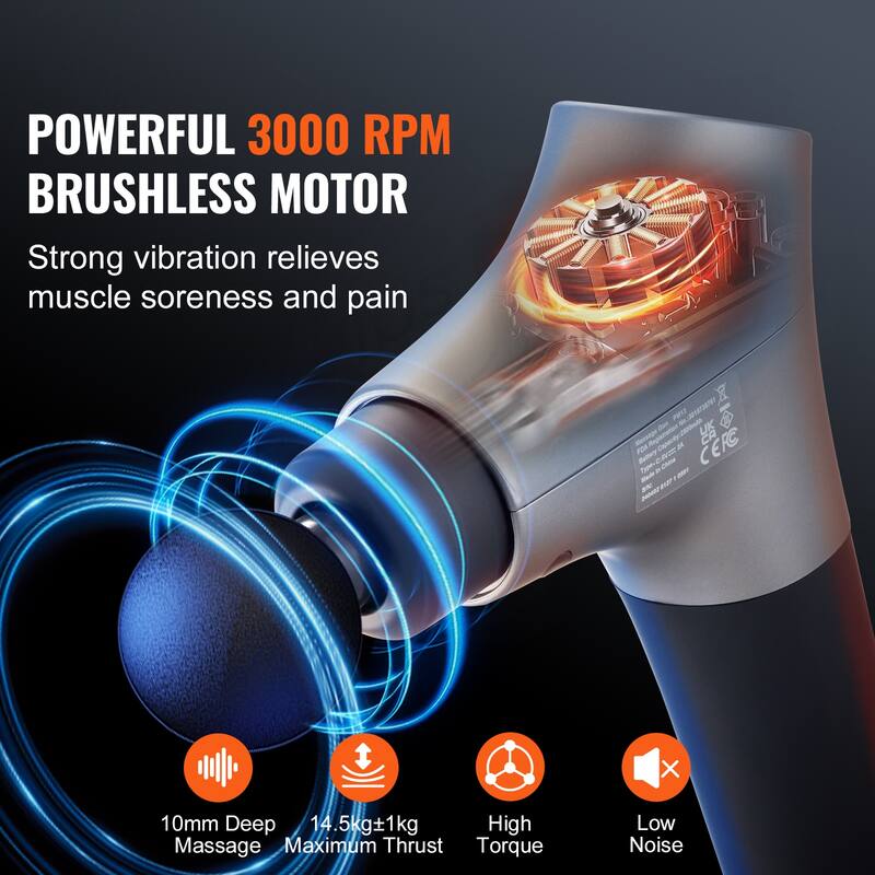 Massage Gun Deep Tissue for Pain Relief, Muscle Relaxation - with 8 Speed Levels & 6 Massage Heads