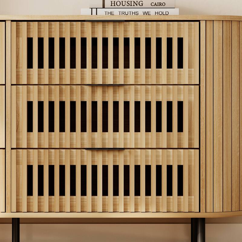 WAMPAT Fluted 6 Drawers Dresser,63" Wide Chest of Drawer