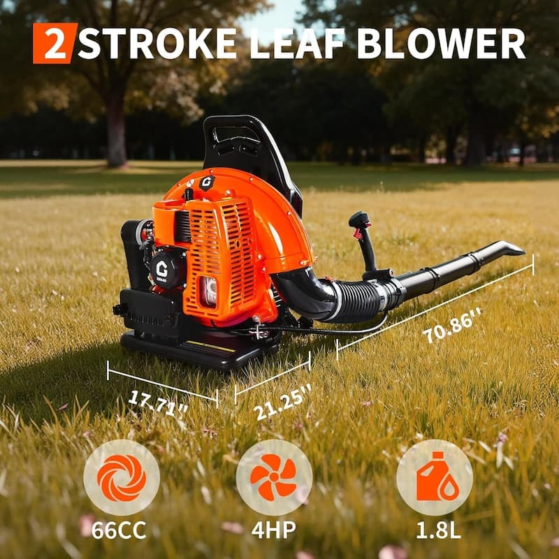 Backpack Durable Gas Powered Leaf Blower 4.0 HP 66cc 2-Cycle 880 CFM 320 MPH - N/A