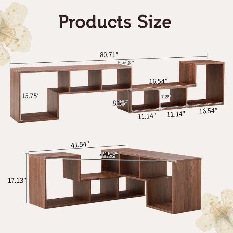 Modular 2-Piece L-Shaped TV Stand With Open Shelving, Customizable Media Console & Bookcase For Living Room ,