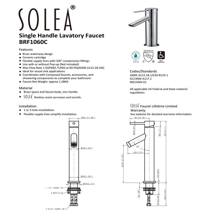 SAFAVIEH Solea Elation Stainless Steel Single Lever Bathroom Faucet - 2.1" x 5.1" x 12.1"