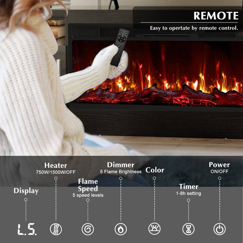 Bossin 70" Fireplace TV Stand with 36" Electric Fireplace, TV Stand for TVs Up to 80", 16 Colors LED Lights/Entertainment Center