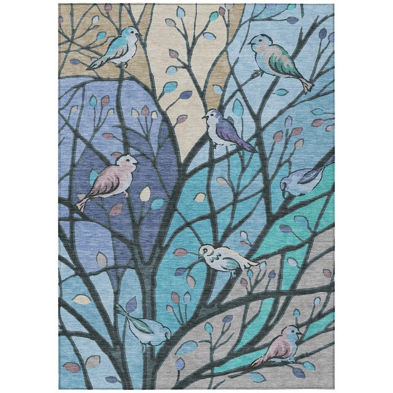 Machine Washable Indoor/ Outdoor Bird Mosaic Chantille Rug